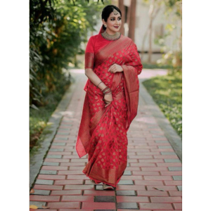 Red Color Banarasi Saree with  Copper Zari Weaving