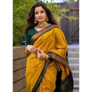 Mustard Yellow Color Banarasi Saree with Copper Zari Weaving