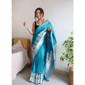 Blue Color Banarasi Saree with Exclusive Jacquard Work.