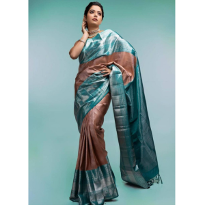 Blue (Firozi)  Banarasi Saree with Zari Work