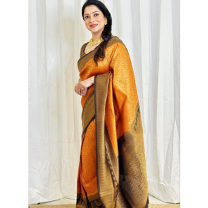 Orange Gold Color Banarasi Saree with Rich Pallu