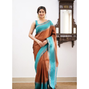 Blue & Brown Banarasi Soft Silk Saree with Extra Ordinary Design