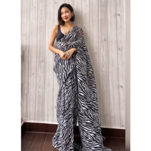 Black & White Georgette Saree with Digital Zebra Print