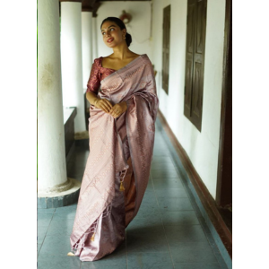 Grey Color Banarasi Saree with Exclusive Jacquard Work.