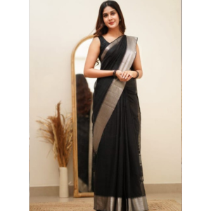 Silver Black Banarasi Saree with Jacquard Border