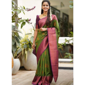 Light Green Color Banarasi Saree with Magenta Border