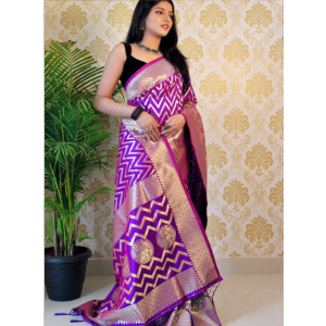 Purple Banarasi Saree with Golden Zari Weaving