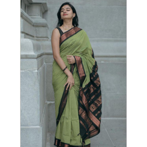 Mint Green & Black Banarasi Saree with Copper Zari Weaving