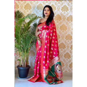 Pink Paithani Saree with Golden Zari