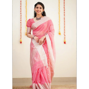 Pink Color Cotton Silk Linen Saree with Jacquard Border