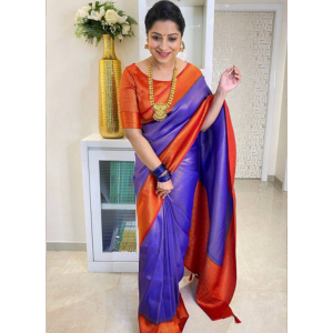 Royal Blue Banarasi Saree with Copper Zari Weaving