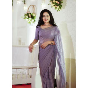 Purple Color Georgette Saree with Beautiful Sequence Multi & Pearl Work