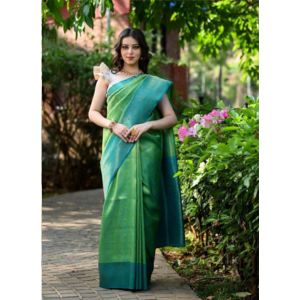 Green & Blue Color Banarasi Saree with Beautiful Rich Pallu