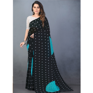 Black Georgette Saree with Digital Crushing Work