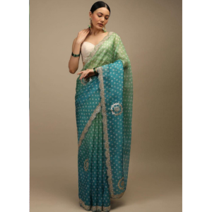 Green Color Georgette saree with Digital Print