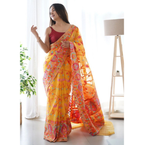 Orange Pashmina Saree with Kachi Work