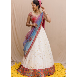 Pure White Color Paithani Lehenga with Digital Print