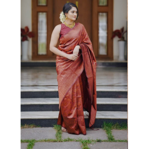 Maroon Color Banarasi Saree with Copper Zari  Work